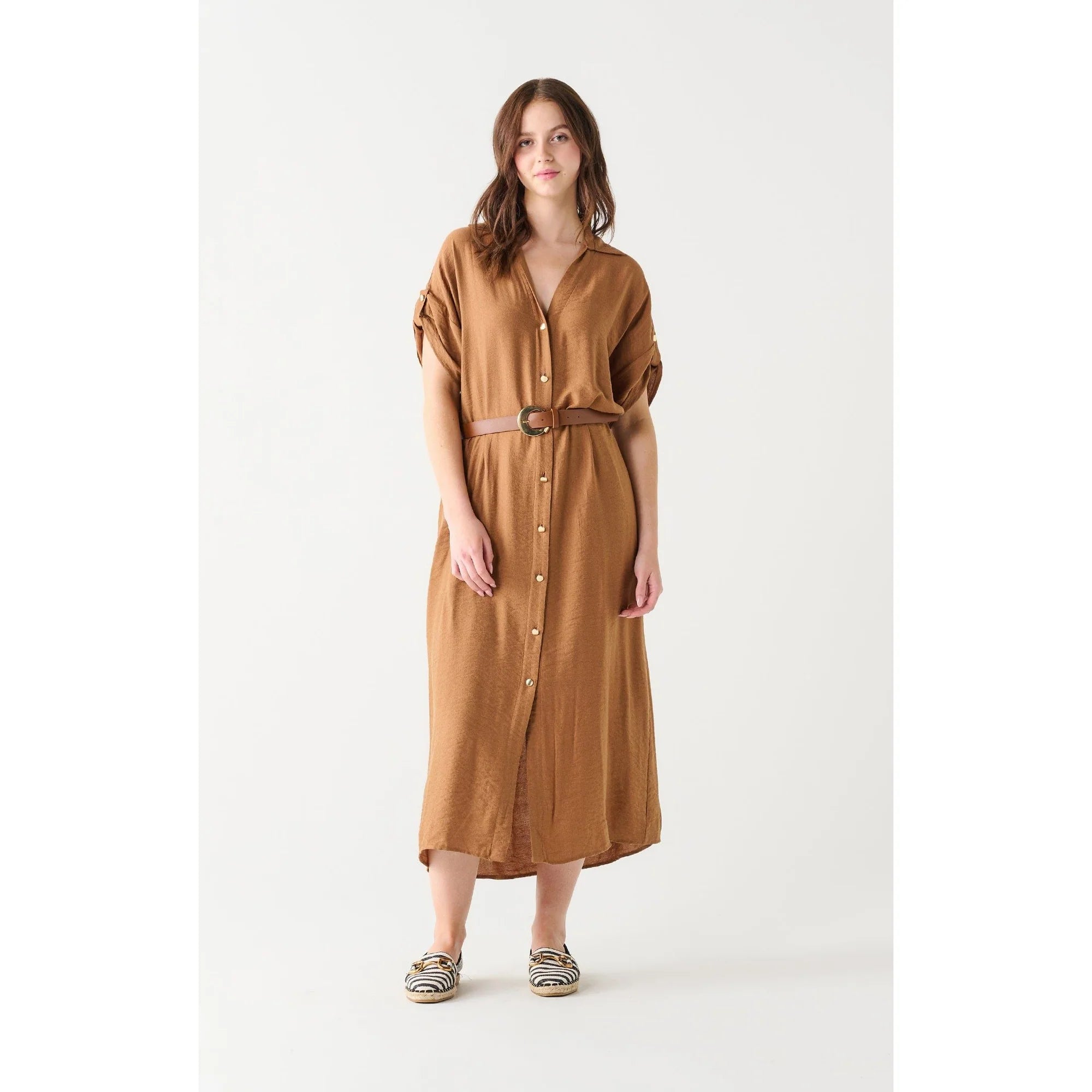 Black Tape Belted Midi Shirt Dress Bronze / XS Black Tape Belted Midi Shirt Dress Bronze / XS