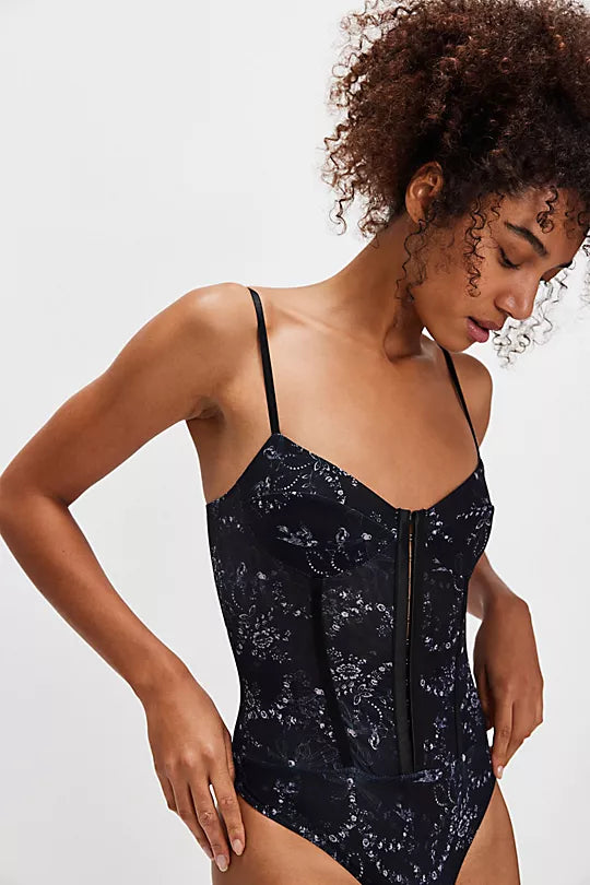 Free People Printed Night Rhythm Corset Bodysuit
