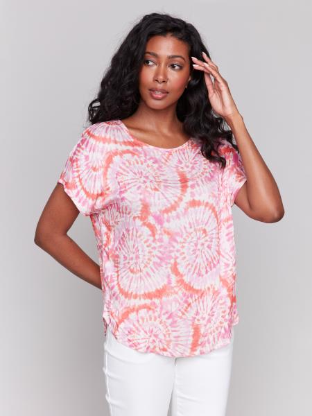 Charlie B Tie Dye Short Sleeve Round Neck Top