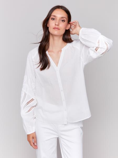 Charlie B Raglan Long Sleeve Blouse with Embroidery