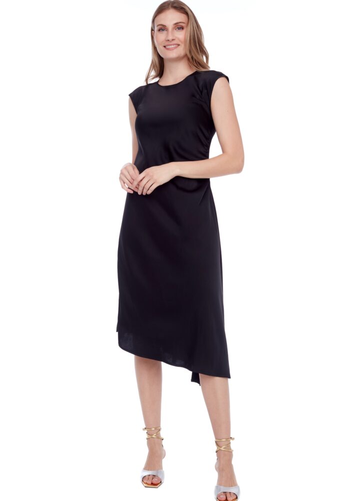 I Love Tyler Madison Roxy Solid Asymmetric Satin Dress Black / L