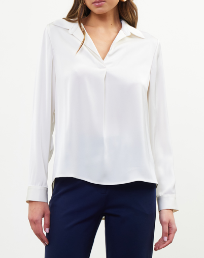 Skies Are Blue Satin Long Sleeve Blouse