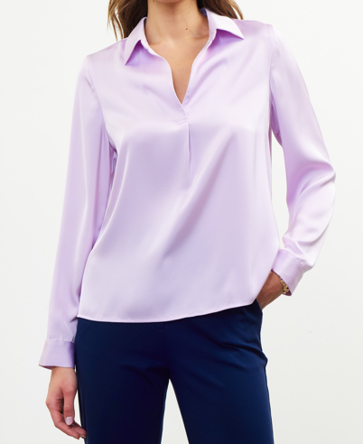 Skies Are Blue Satin Long Sleeve Blouse