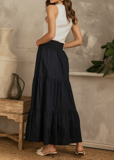 Skies Are Blue Poplin Smock Waist Midi Skirt