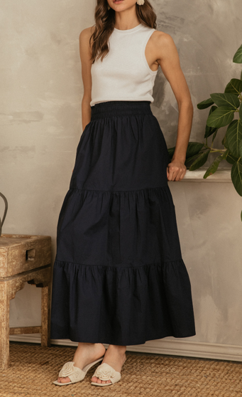 Skies Are Blue Poplin Smock Waist Midi Skirt