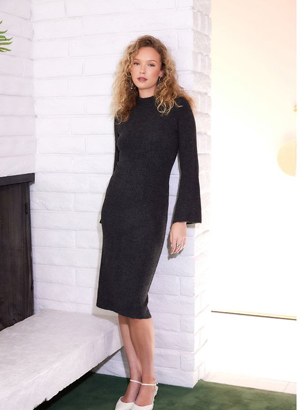 midi dress knit premium import Addie Side-Knot Midi Dress