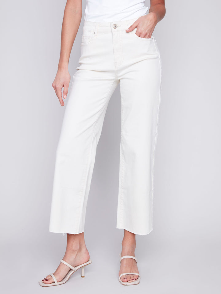 Charlie B Natural Flex Wide Leg Raw Edge Pant