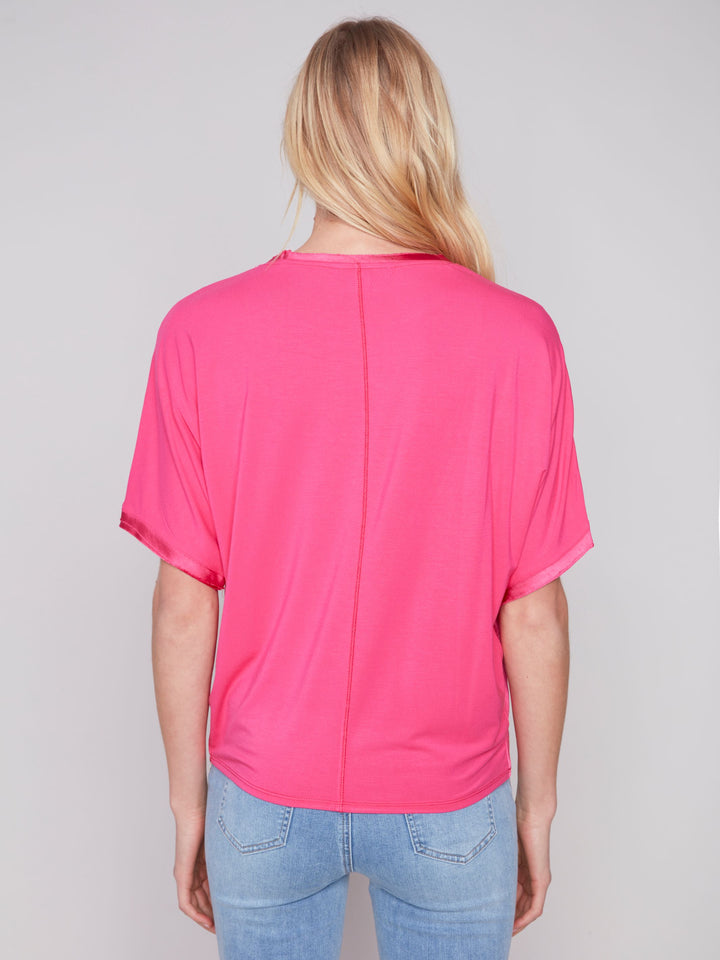 Charlie B Short Sleeves Crew Neck Satin Jersey Knit