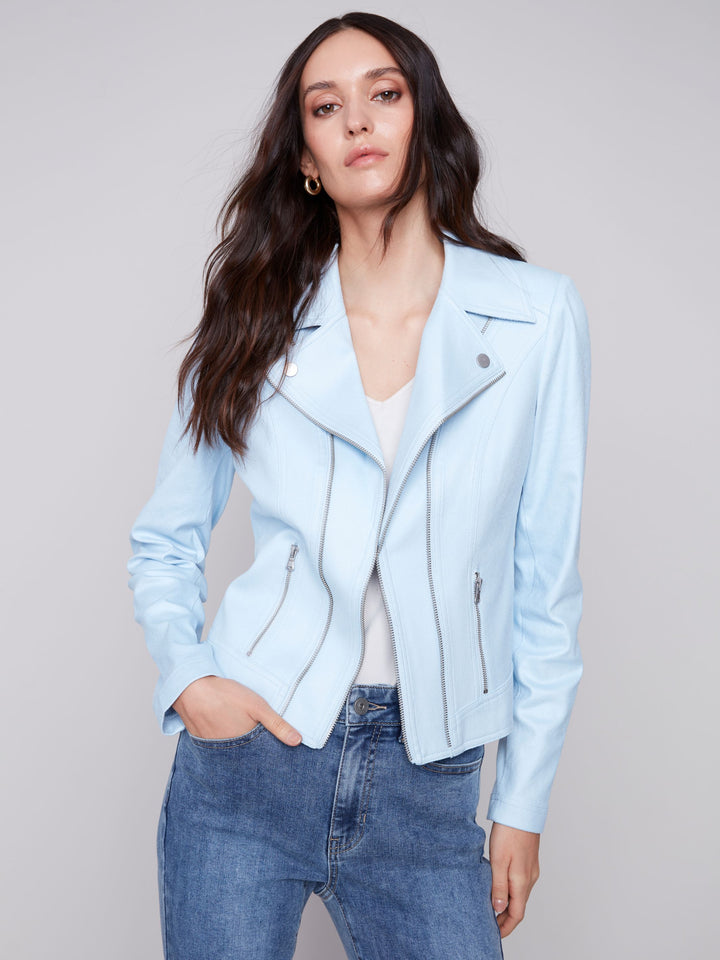 Charlie B Croc Faux Leather Motto Jacket