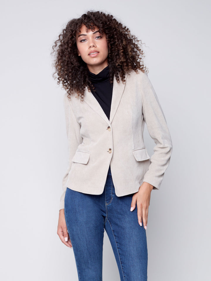 Charlie B Knit Corduroy Blazer With Buttoned-Front & Pockets