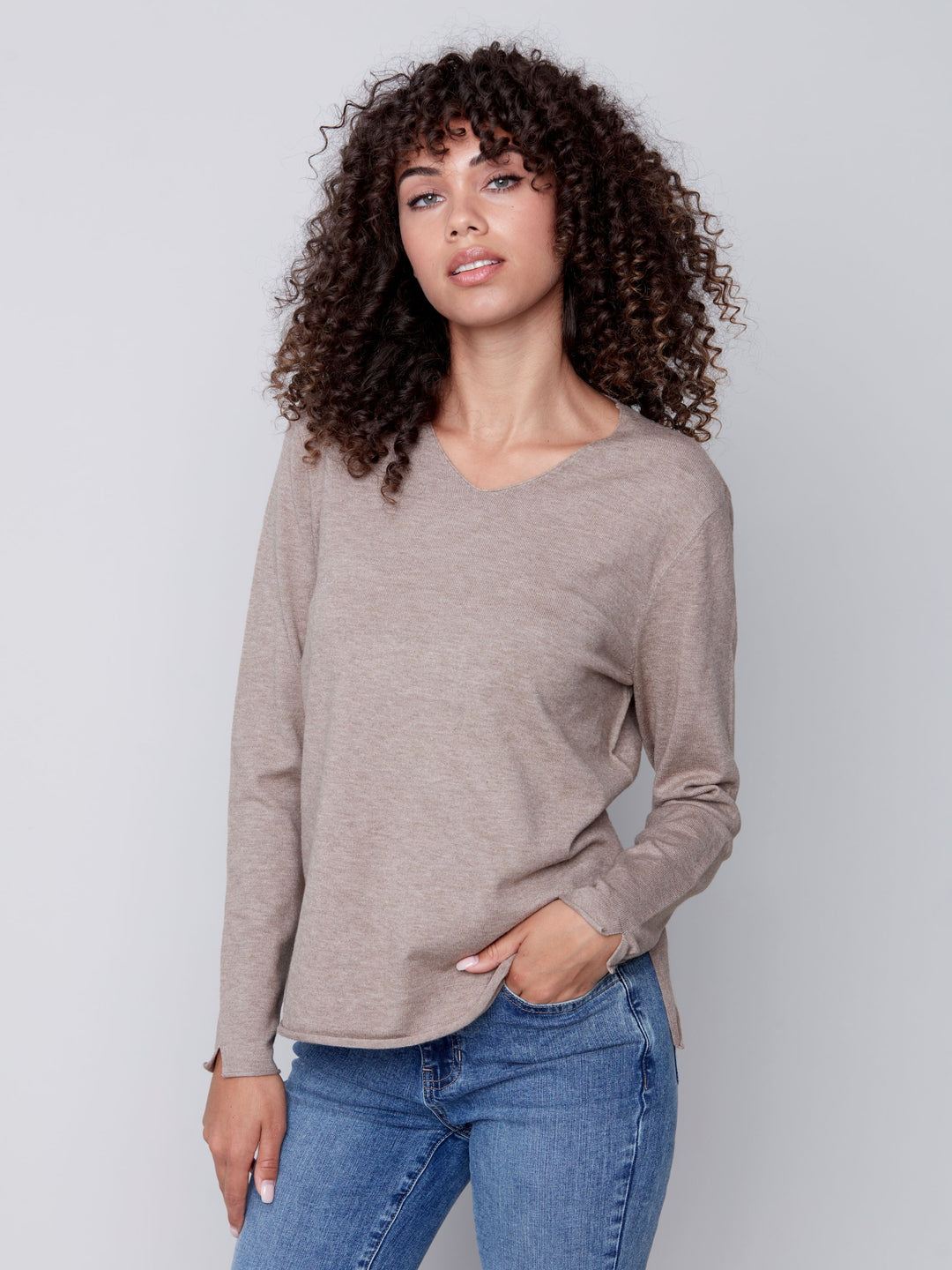 Charlie B Basic Pullover mit V-Ausschnitt