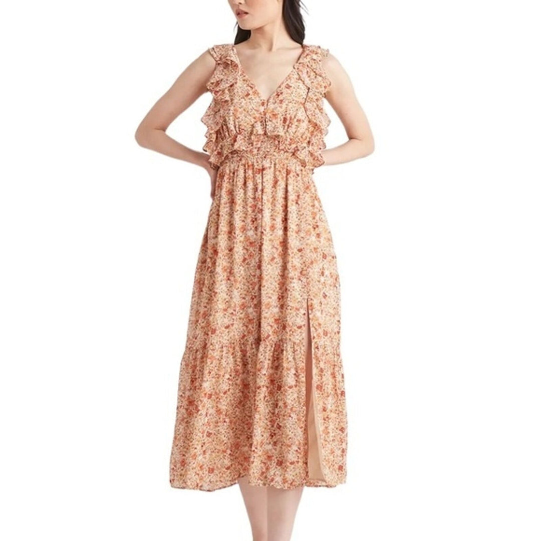 Black Tape Flutter Sleeve Flowy Midi Dress
