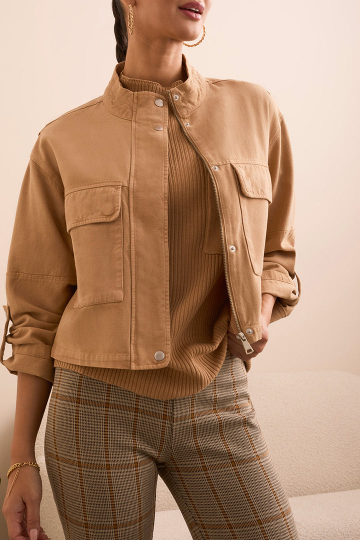 Tribal Long Sleeve Zip Front Jacket with Double Pockets