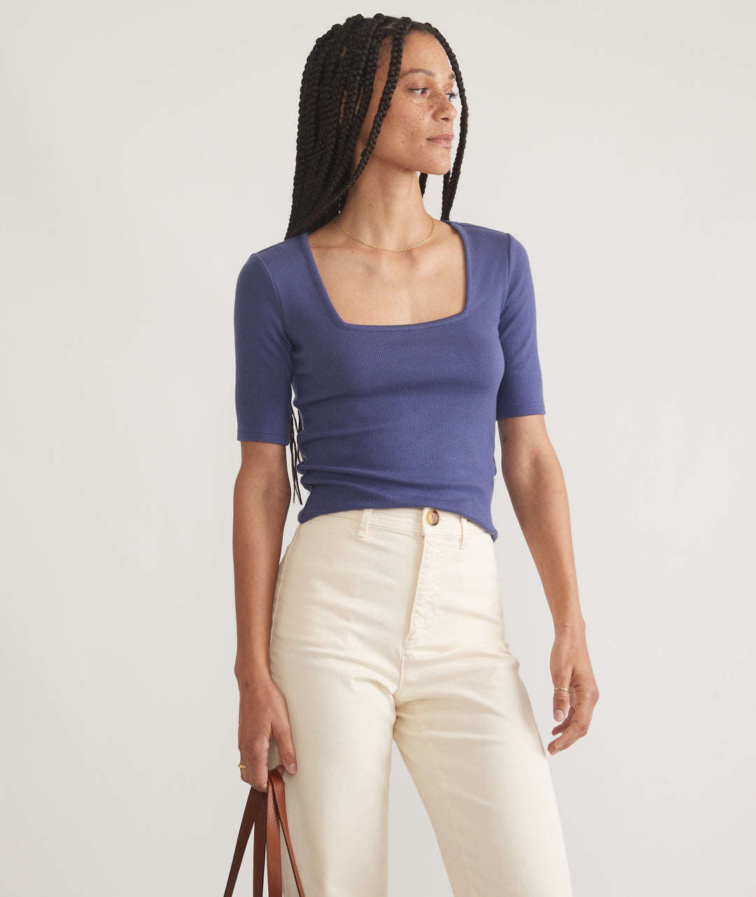 Marine Layer - Haut côtelé à col carré Lexi