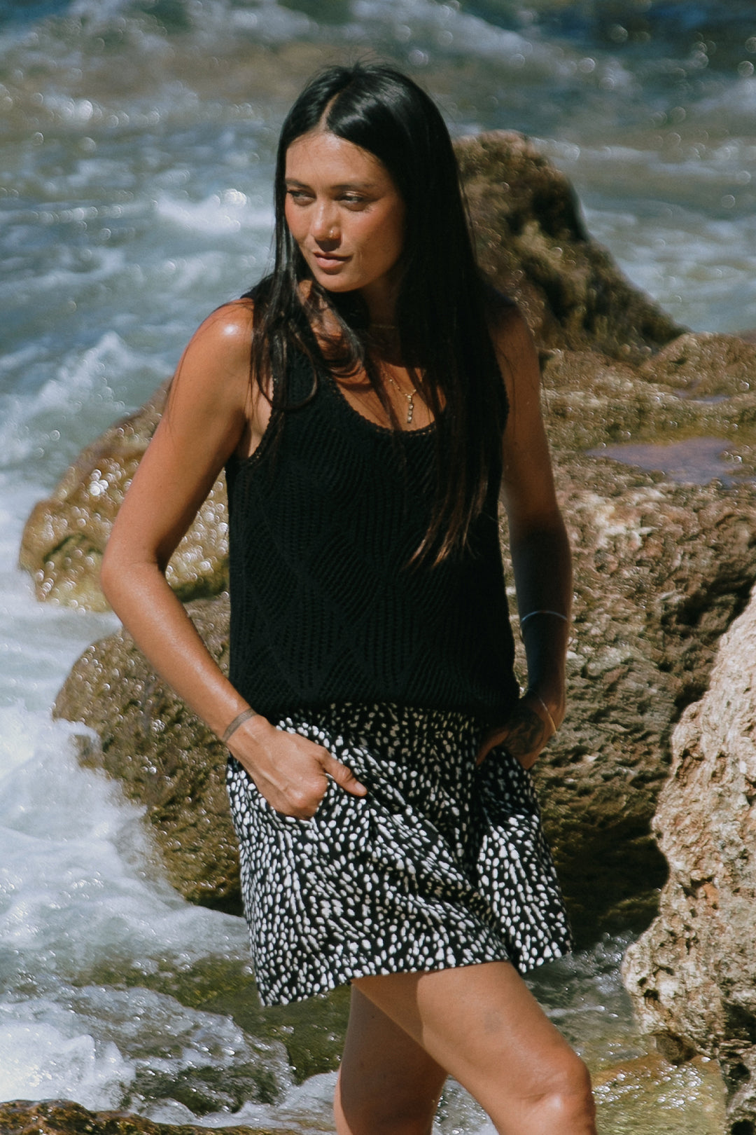 Tribal Crochet Scoop Neck Tank Top- XIX Palms