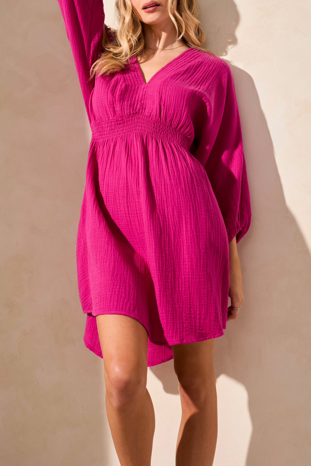 Tribal Puff Sleeve Dress with Smocking Detail
