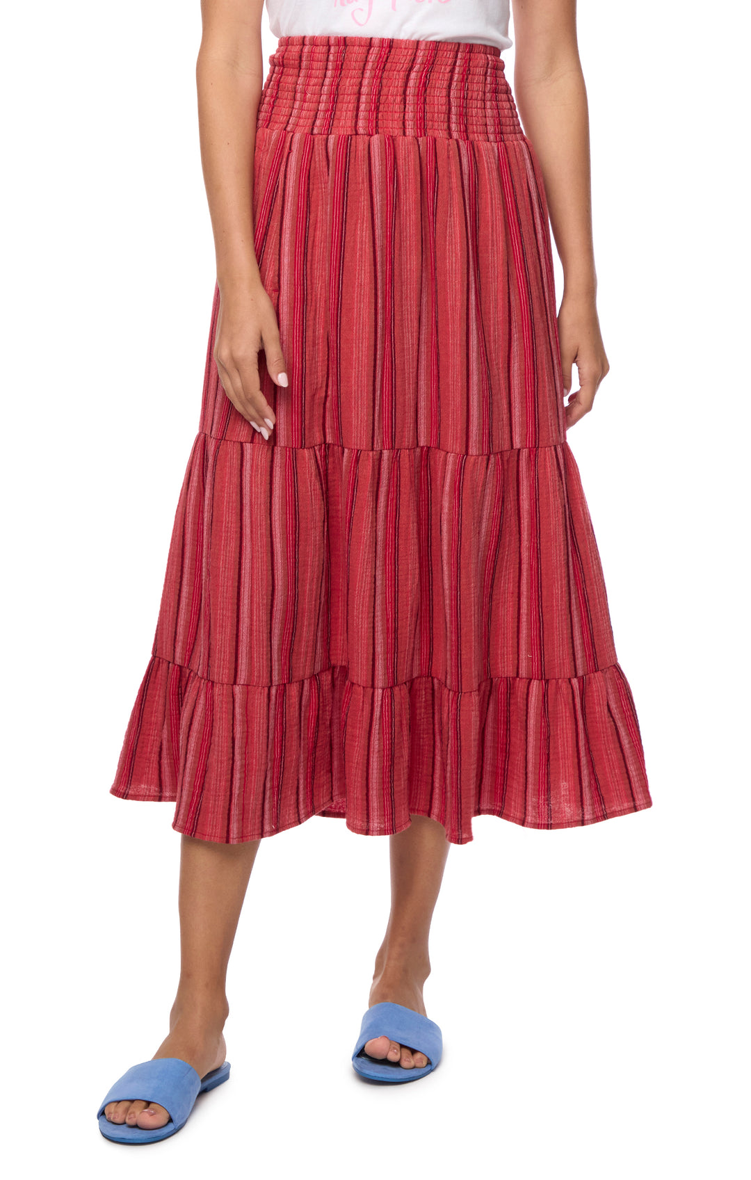 Flag & Anthem Lavina Smocked Waistband Tiered Midi Skirt