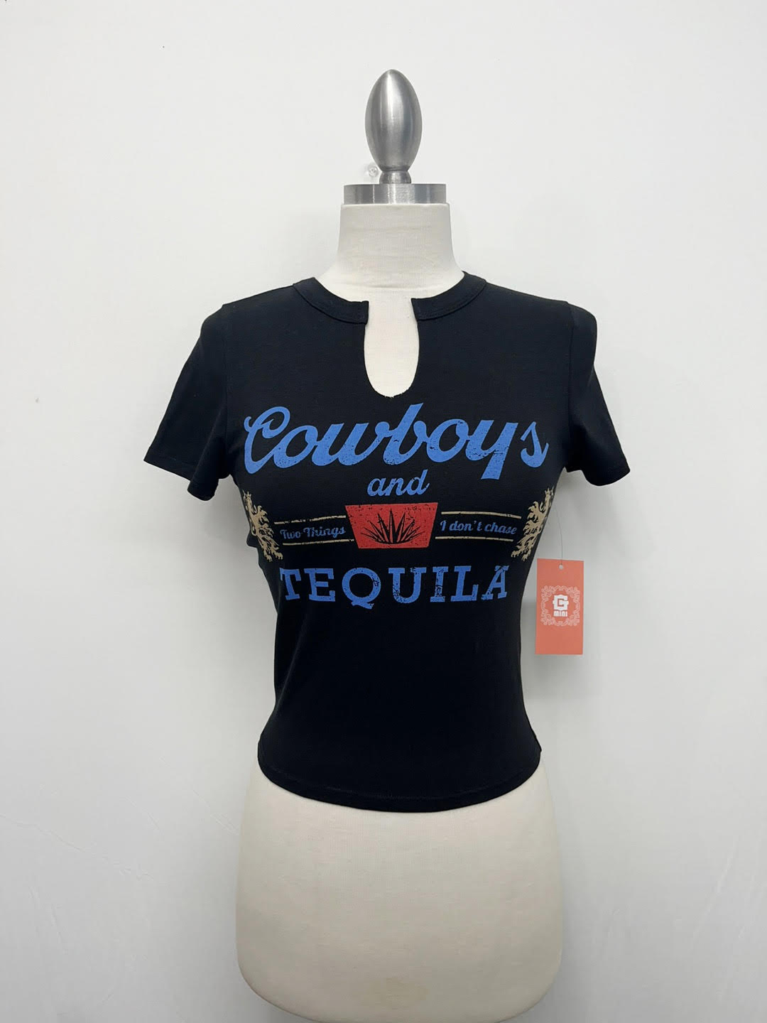 G Mini Tequila And Cowboy Print V-Neck Tee