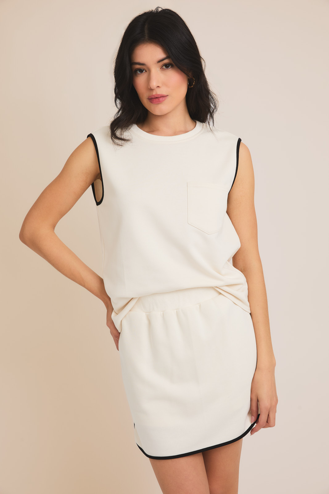 gilli dress Gilli Round Neck Sleeveless Contrast Detail Tank and Skort Set Cream / L