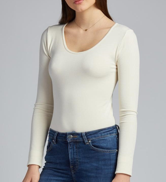 Cest Moi Bamboo Langarm-Oberteil mit U-Ausschnitt