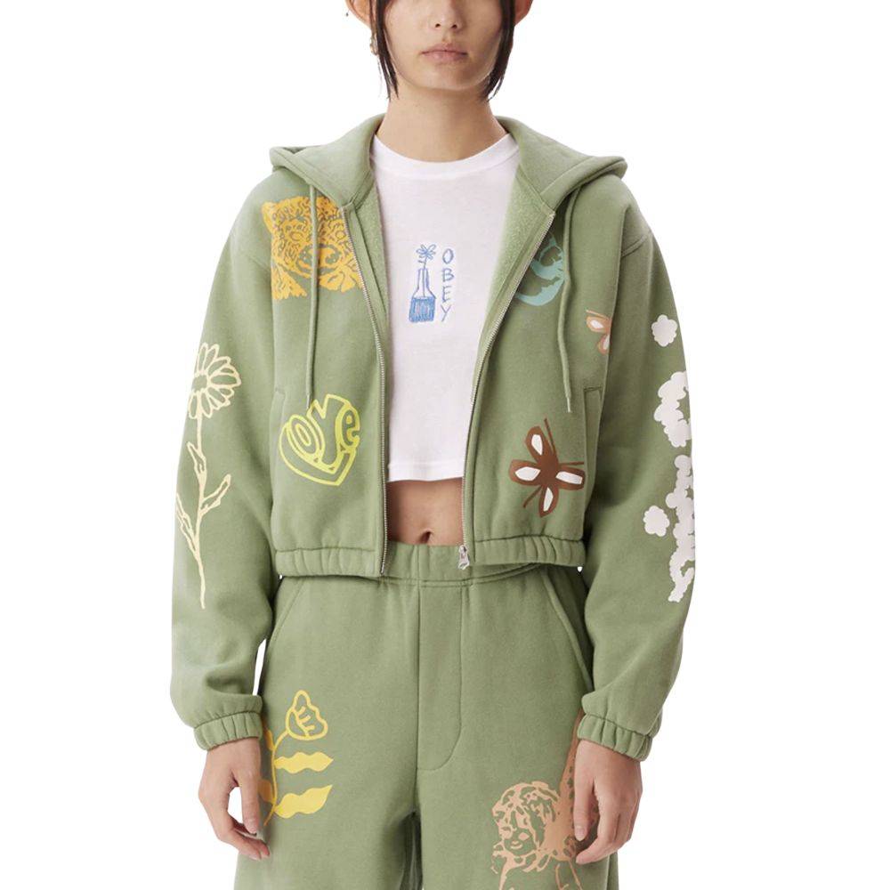 Obey Luke Cropped Zip Up Hoodie