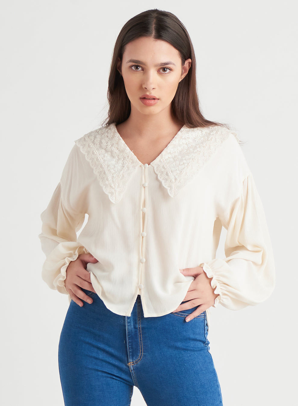 Black Tape Embroidered Collar Blouse