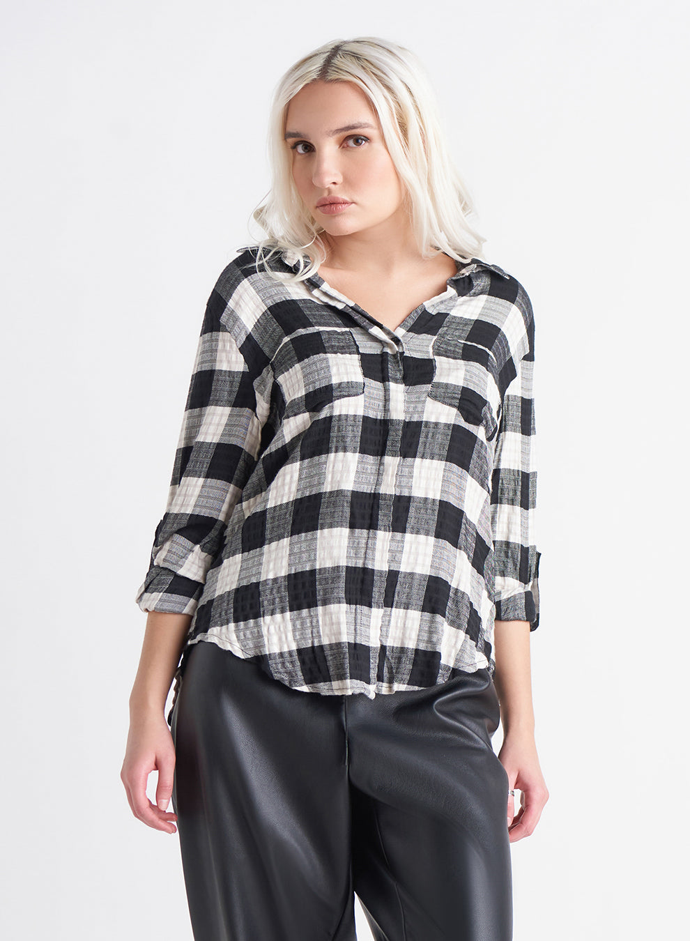 Black Tape Button Front Plaid Shirt