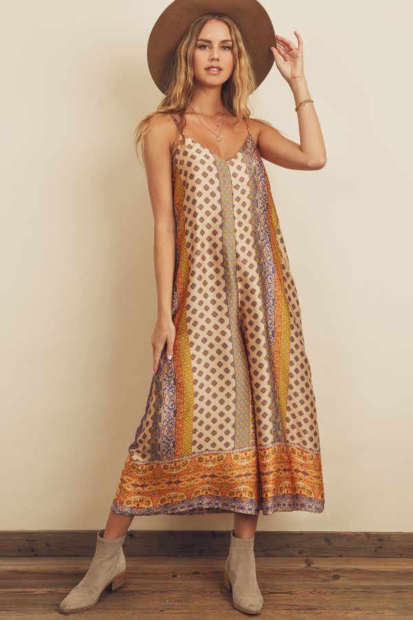 Daring Border Wide Leg Cami Jumpsuit