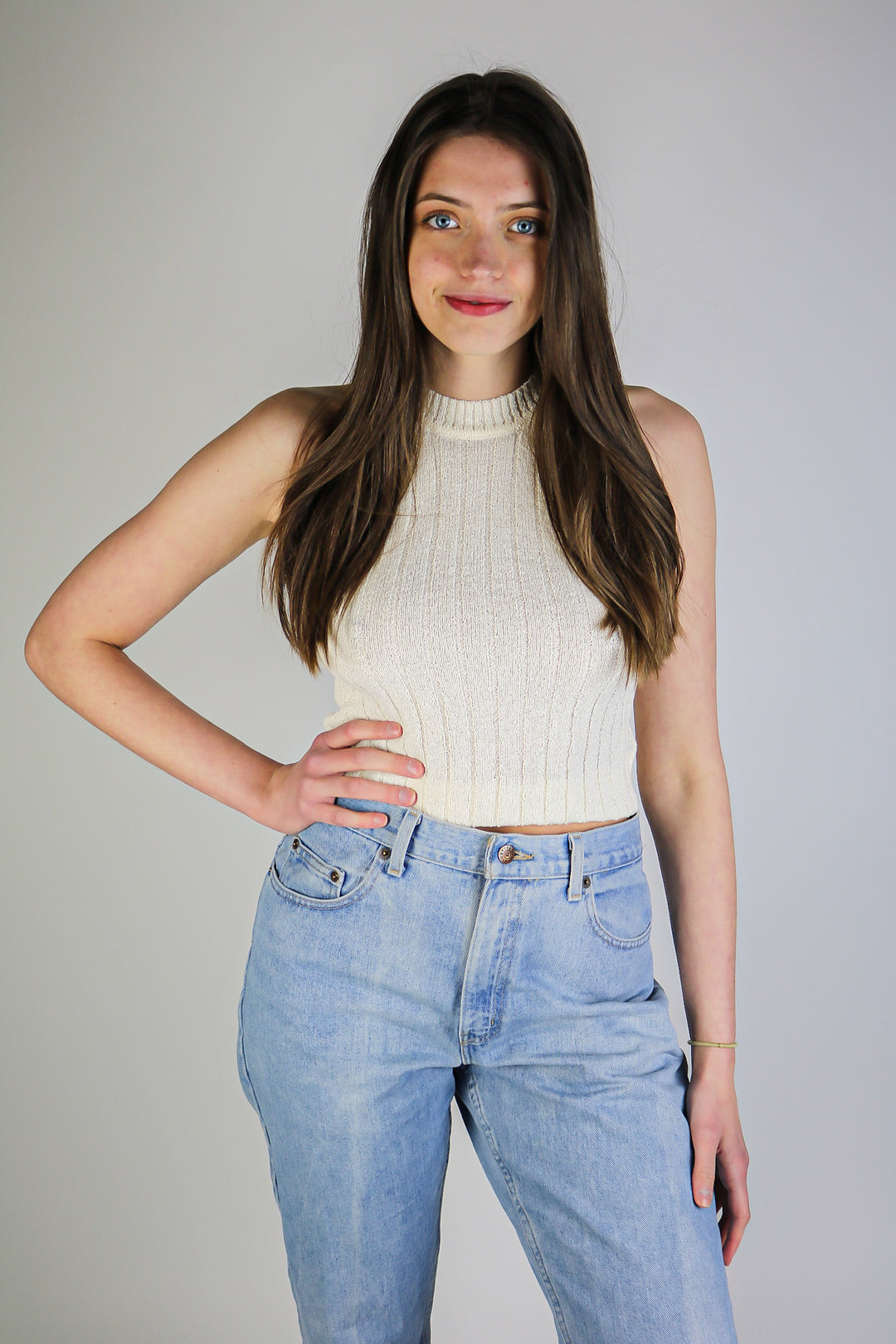 Débardeur côtelé à col montant