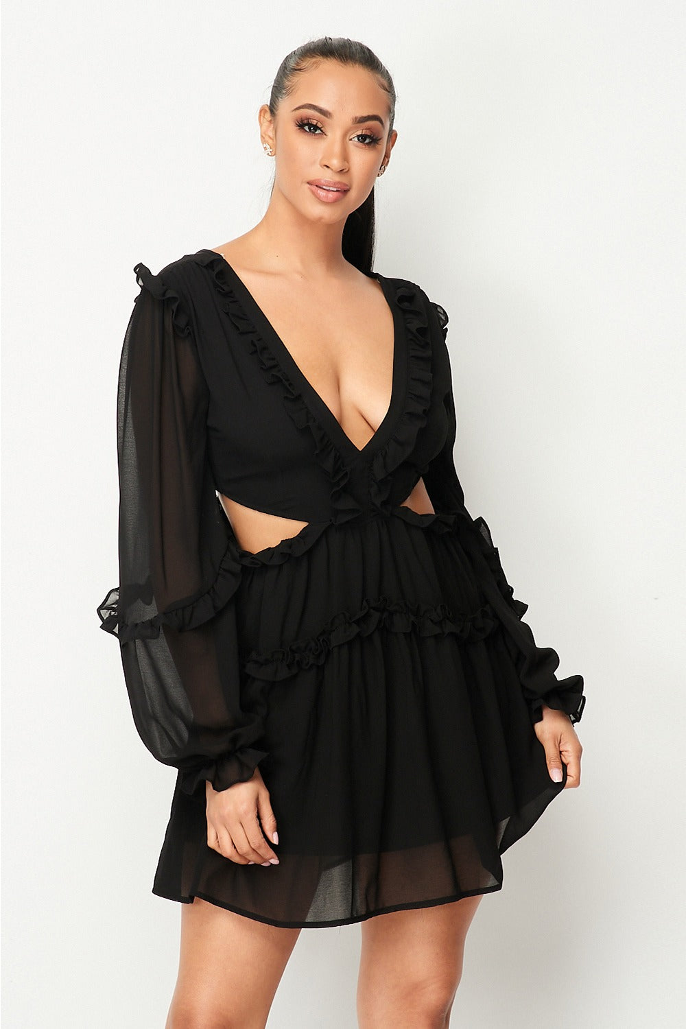 Privy Polyester Ruffled Mini Dress Privy Polyester Ruffled Mini Dress