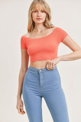 Off Shoulder Seamless Crop Top