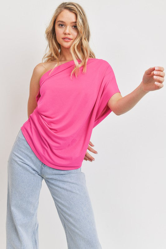 One Shoulder Pleats Top