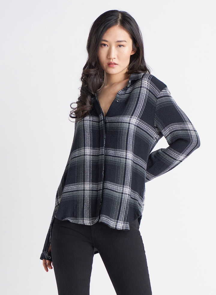 Black Tape Button Front Plaid Shirt