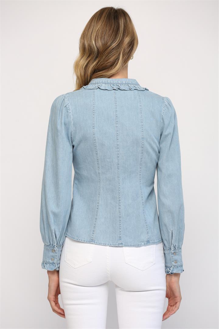 Fate Ruffle Trim Chambray Shirt