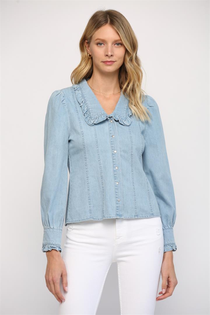 Fate Ruffle Trim Chambray Shirt