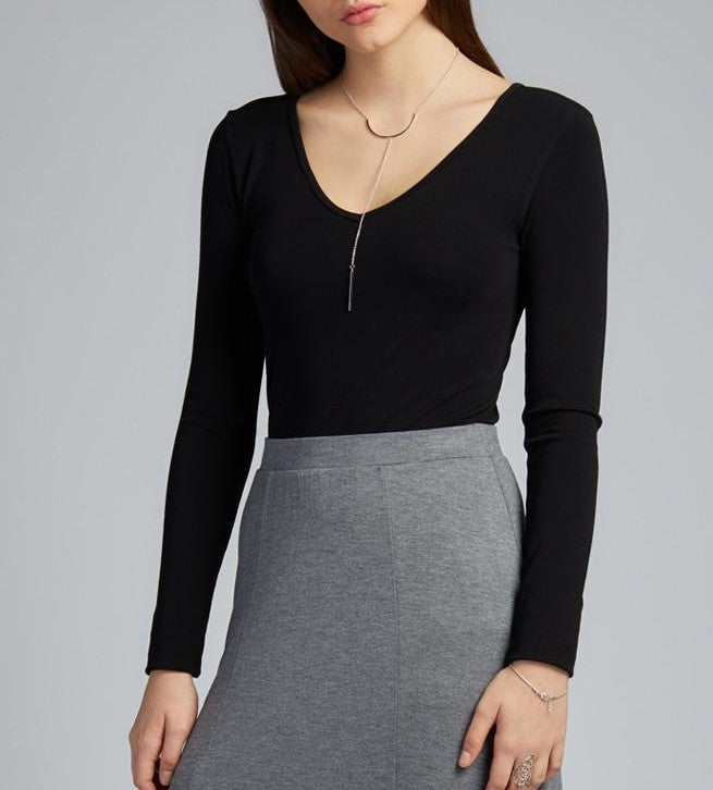 Cest Moi Bamboo Long Sleeve V Neck Top