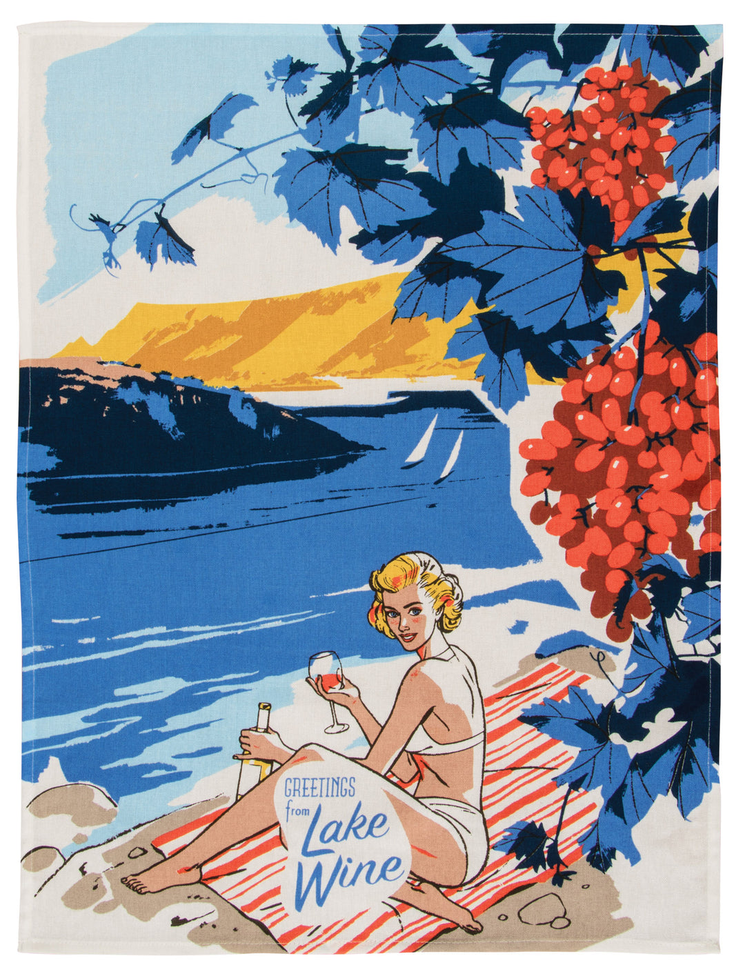 Blue Q Lake Wine Screen Printed Dish Towel
