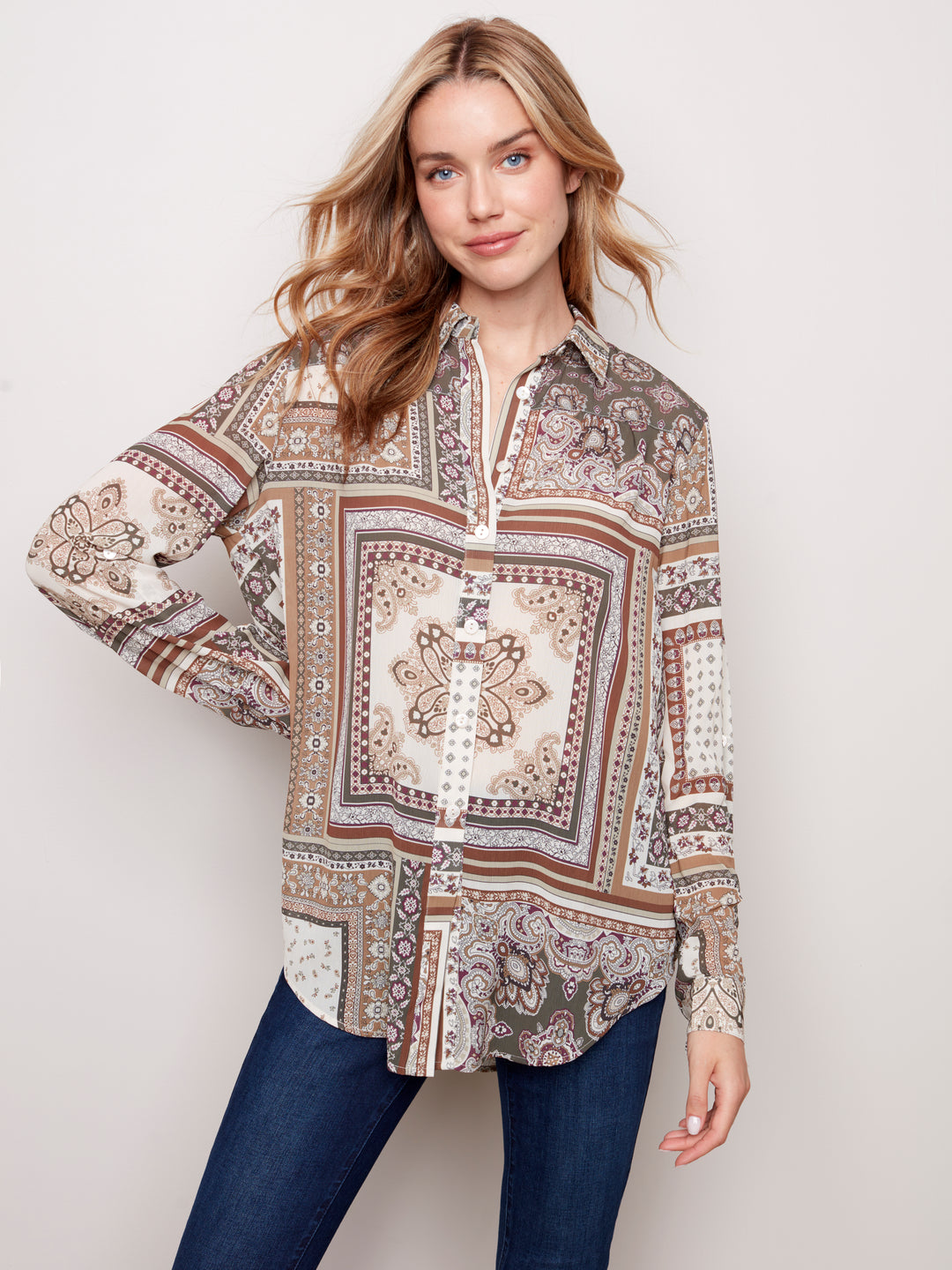 Charlie B Button Front Blouse