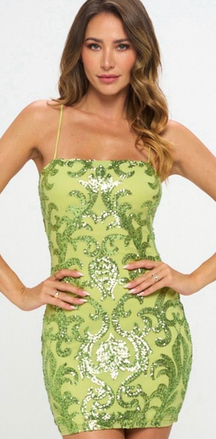 Lovely Day Mesh W/ Sequin U-Star Pattern Dress