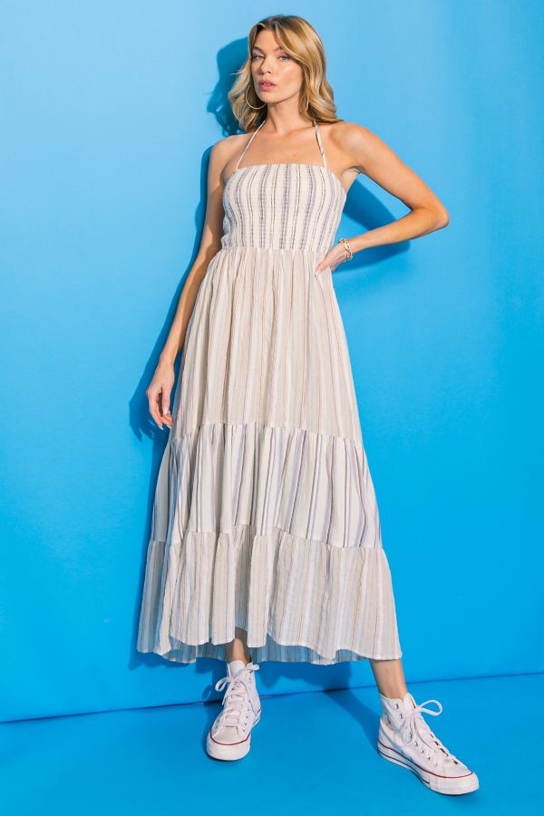 Gestreiftes, gewebtes Midikleid von Flying Tomato