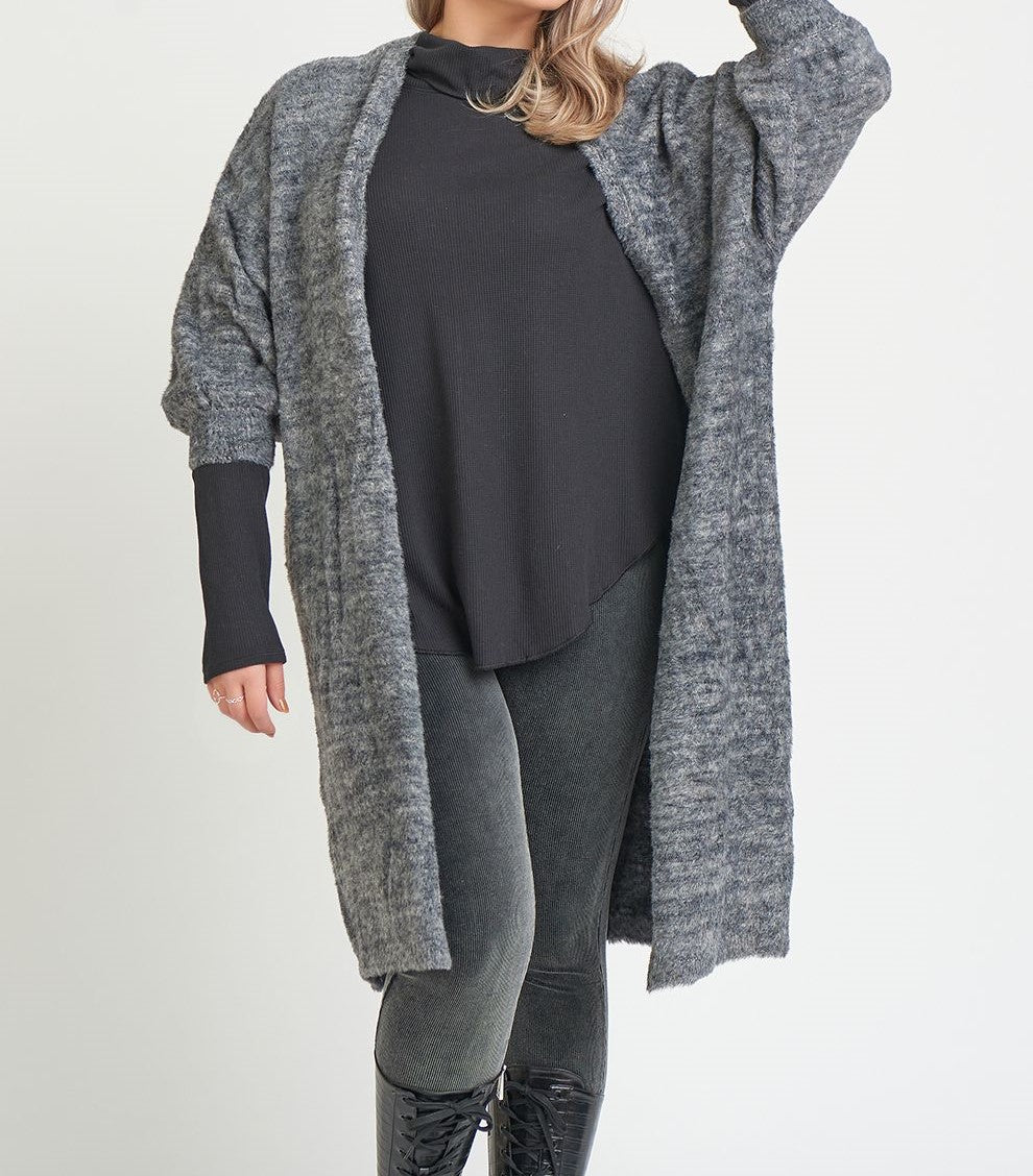 Dex Plus - Cardigan mi-long ouvert avec cils sur le devant