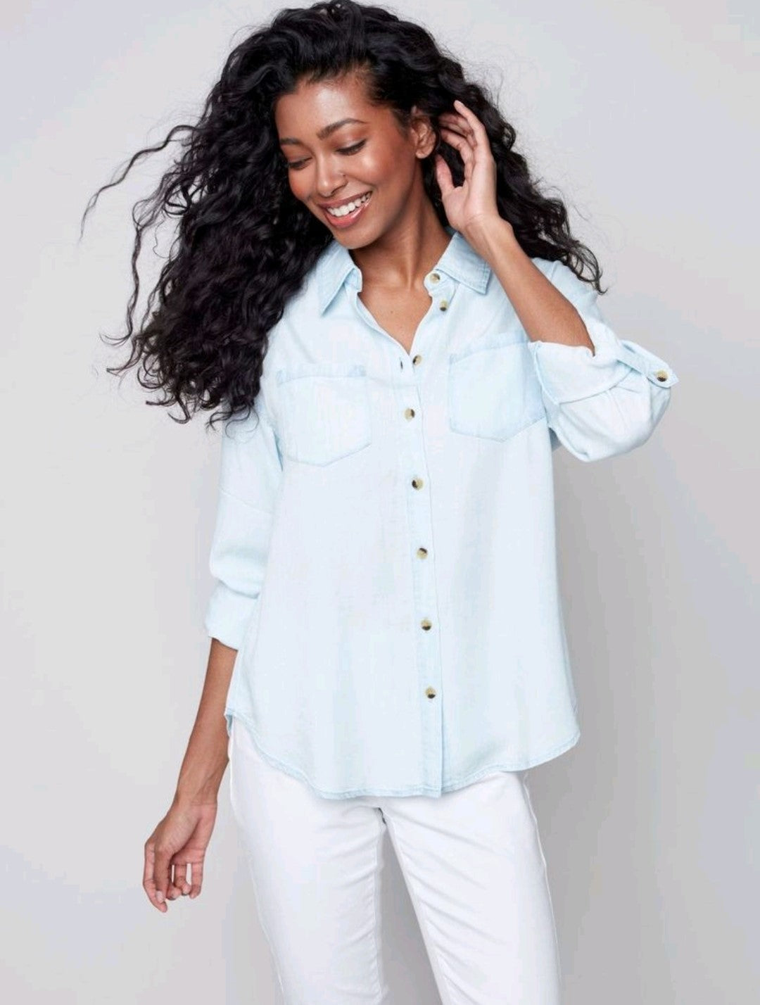 Charlie B Chambray Roll Up Sleeves Collar Shirt With Chest Pockets – Dales  Clothing for Men and Women