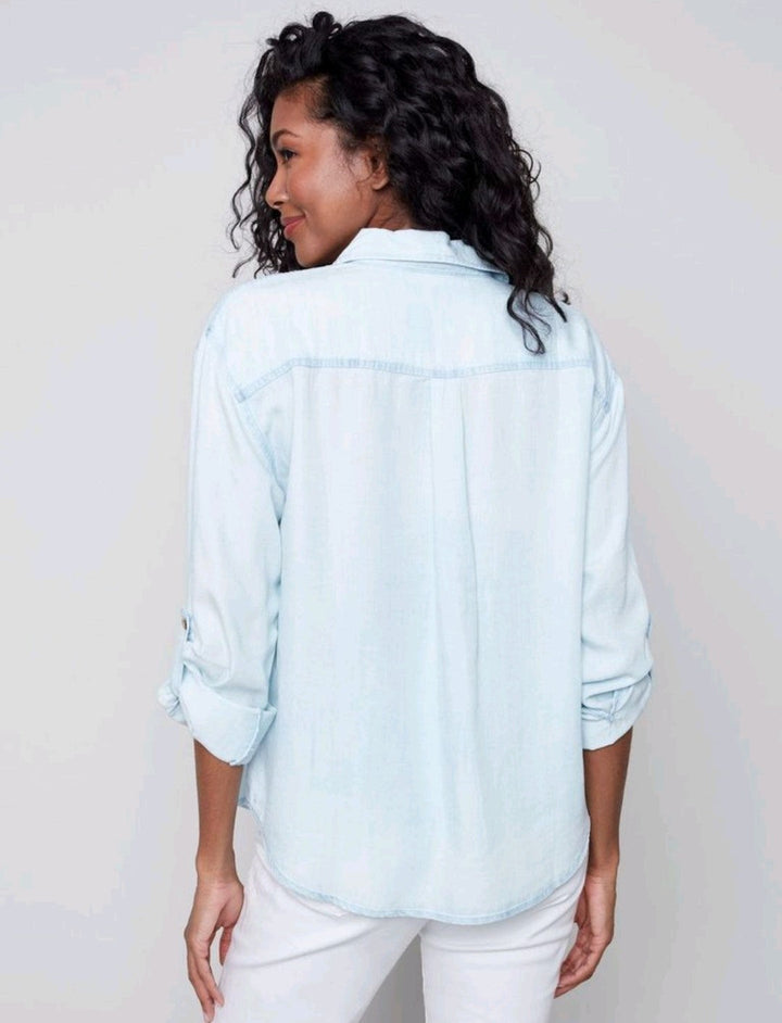 Charlie B Chambray Roll Up Sleeves Collar Shirt With Chest Pockets