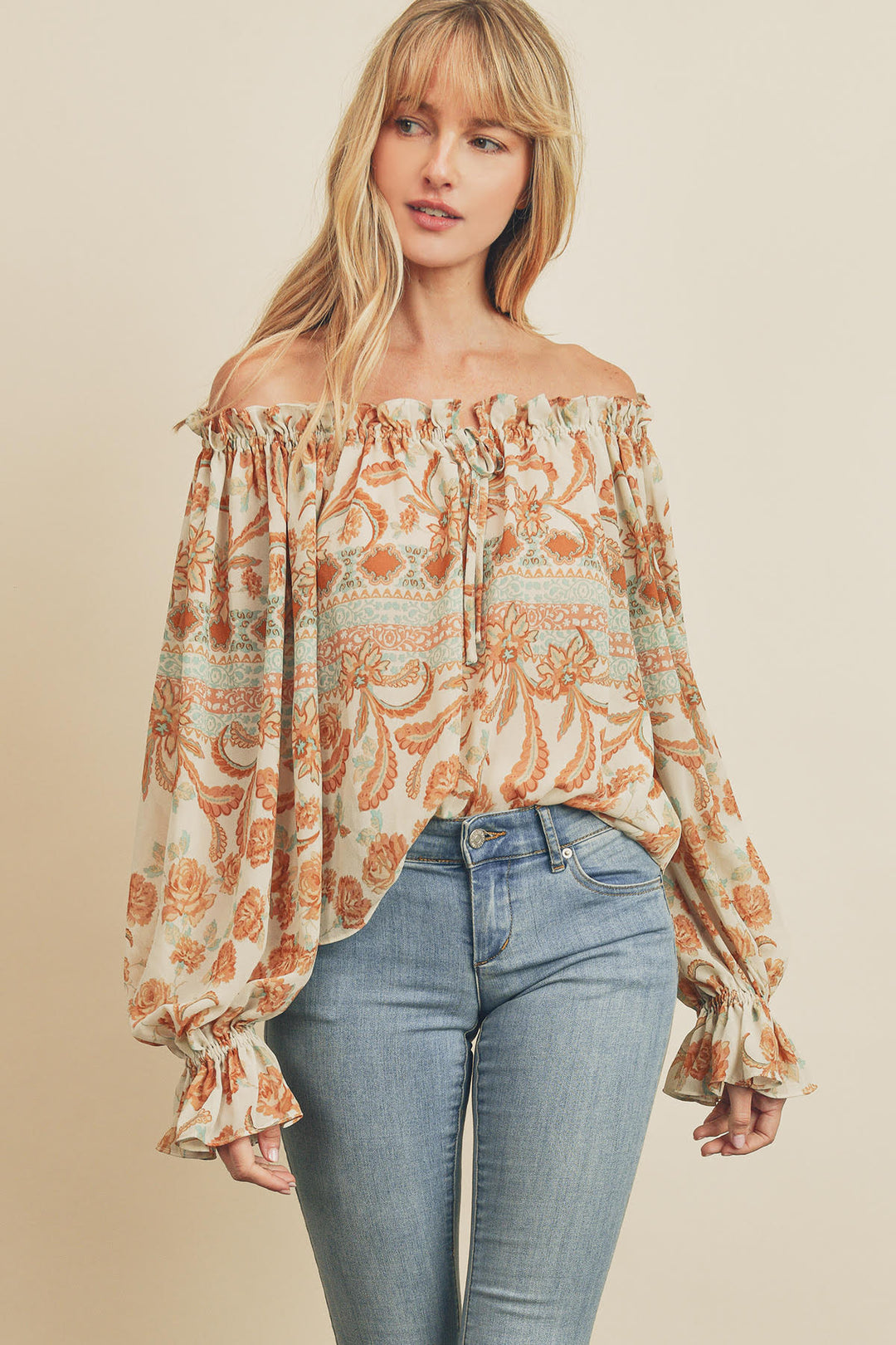 Vintage Paisley Voluminous Sleeve Blouse