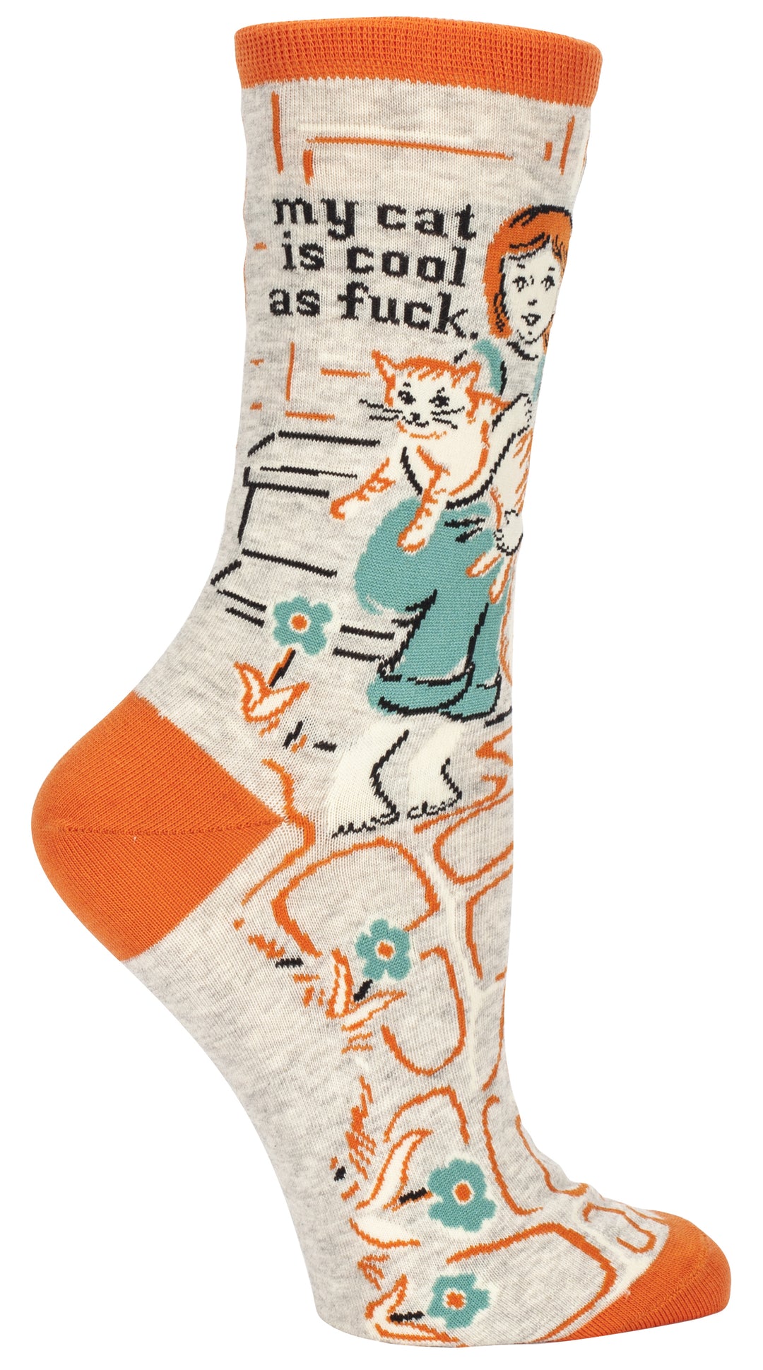 Blue Q My Cat Is Cool As Fuck Women's Crew Sock
