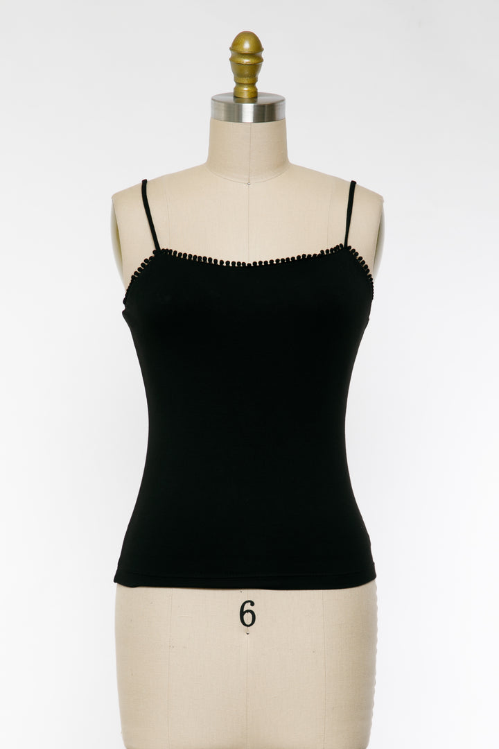 Rayon Modal Double Layered Solid Pom Pom Trimmed Cami Tank Top