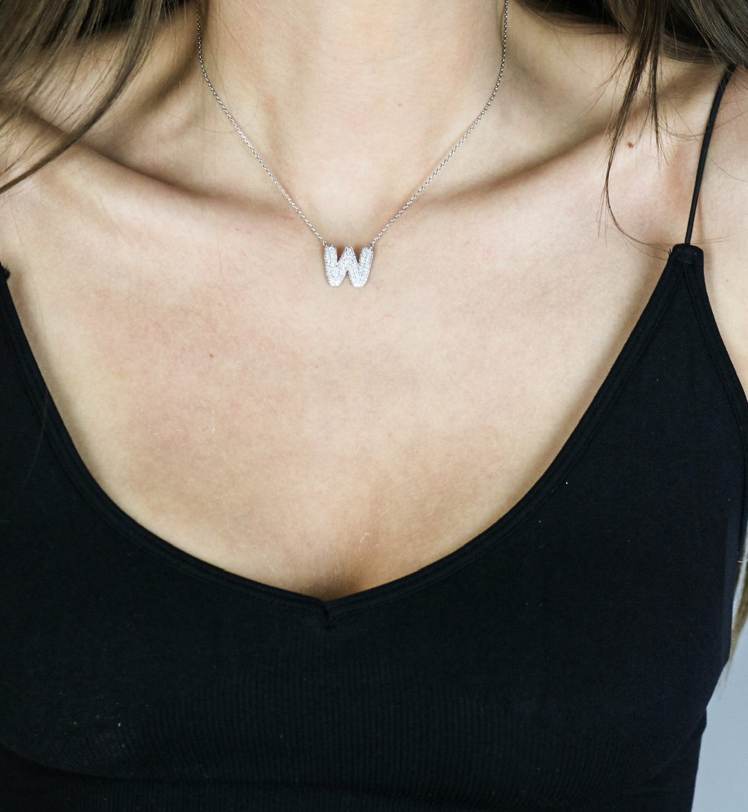 Letter Necklace with Rhinestone
