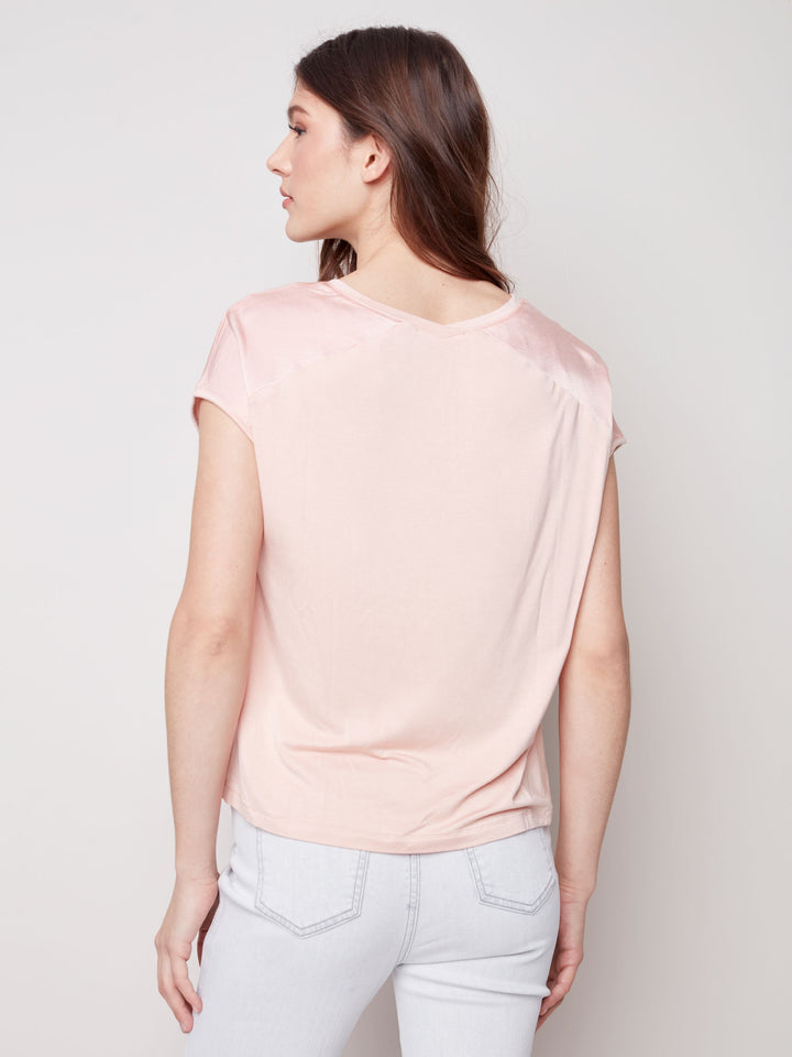 Charlie B Satin V Neck Knit Top