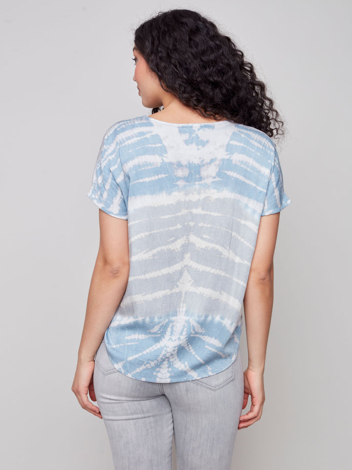 Charlie B Tie Dye Short Sleeves Round Neck Rayon Top