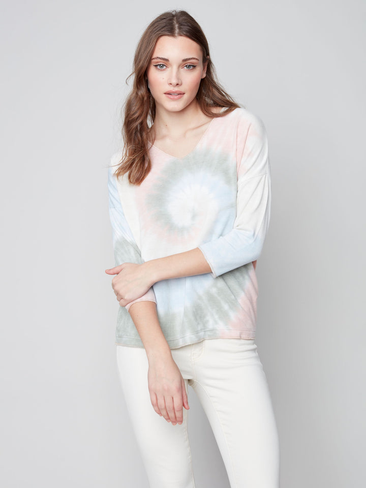 Charlie B Tie Dye Long Sleeves V Neck Top